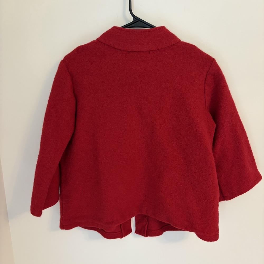 Moonlight Bay 100% Wool Women's Large Red Sweater Pockets Buttons‎ 3/4 Sleeve - Picture 5 of 6